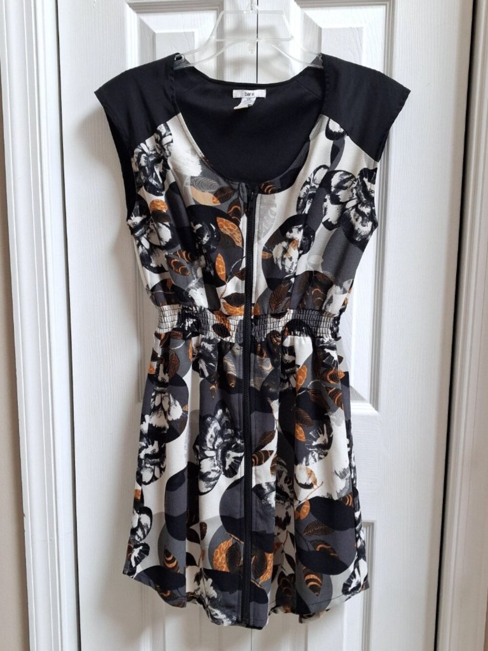 BAR III Black/Mustard/White Floral Cap Sleeve Mini Dress sz S
